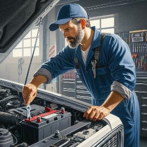 mechanic installing a new truck battery-2